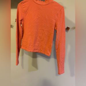 Coral cropped mock neck long sleeve